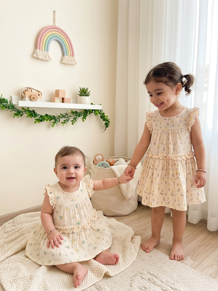 سارافن کمر چین دار گل مناسب 9 ماه تا 3 سال